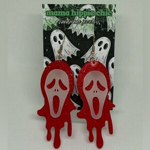 Red Ghost Face Drip Earrings